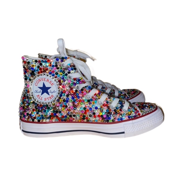 Multi Colour Crystal High Top Converse Sizes 5-14 New In Box With Ribbon Laces - Picture 4 of 15